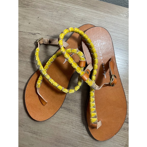Free People Womens Tigan Sandals Thong‎ Yellow Braided Ankle Strap Summer Size 7 - Picture 3 of 7